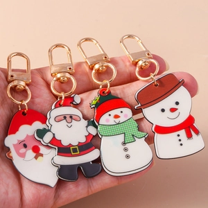 Ensemble Porte-Clés de Noël Pendentifs Père Noël Et Bonhomme de Neige Résine Alliage Métal Crochet Or Décoration Festive Cadeau