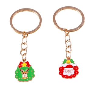 Set portachiavi natalizio cartone animato Babbo Natale e renna con ganci dorati