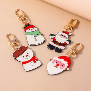 Ensemble de porte-clés de Noël mignons avec bonhomme de neige et Père Noël et fermoirs dorés