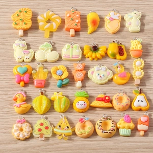 Assorted colorful resin flower and fruit charms with metal hooks for DIY jewelry making
