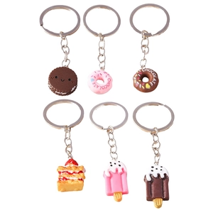 Creative 6-piece simulation dessert keychain set with donuts, cookies and ice cream