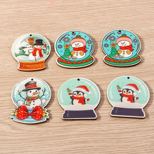 Cartoon Christmas Snowman Penguin Wooden Pendants Laser Cut Wood Ornaments For DIY Craft Holiday Tree Decorations Gift