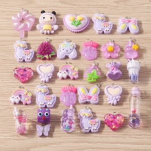 Collection of 29 purple and pink resin pendants for DIY jewelry making and crafts