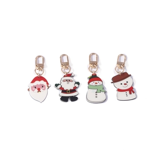Lot de 4 porte-clés de Noël avec bonhomme de neige et Père Noël et clips dorés