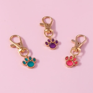 Cute Cat Paw Enamel Pet Pendant Gold Plated Alloy Dog Claw Charm DIY Keychain Jewelry Accessory For Puppy Kitten