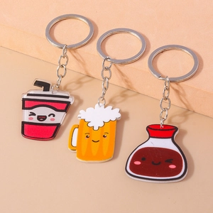 Cute Cartoon Beverage Acrylic Keychain Set Simulation Beer Milk Tea Bottle Bag Hanging Pendant Decor For Unisex Kids Gift
