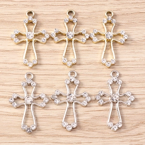 Zinc Alloy Rhinestone Hollow Cross Pendant DIY Necklace Bracelet Accessory Minimalist Jewelry Making Charm Elegant Gold