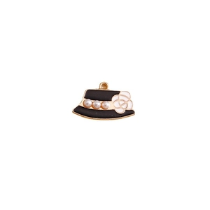 Pendentif chapeau fleur perle avec bord doré et émail noir pour la création de bijoux DIY