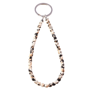 Portachiavi minimalista con perline in pietra naturale motivo marmo e anello argento