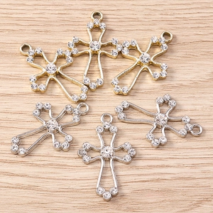 Mixed gold and silver rhinestone hollow cross pendants for DIY jewelry making