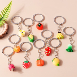 Simulation Fruit Vegetable Keychain Resin Food Pendant Strawberry Banana Dragon Fruit Orange Backpack Bag Charm Accessory
