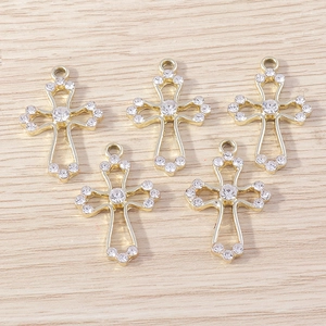 Golden rhinestone hollow cross pendants for DIY jewelry making sets of five pieces