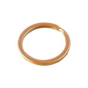 Flat rose gold metal split key ring connector with polished finish on white background