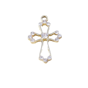 Golden rhinestone hollow cross charms for DIY jewelry making pendants 10 pieces