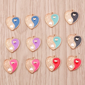 Tai Chi Heart Pendants Yin Yang Alloy Enamel Charms For DIY Jewelry Making Necklaces Bracelets Chinese Style Women Accessory