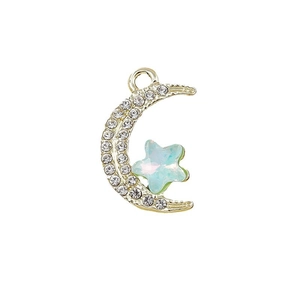 Luxurious star and moon pendant with white rhinestones and blue opal stone for DIY jewelry