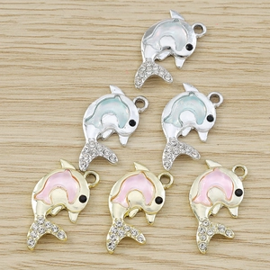 Ciondoli a forma di delfino con strass in oro e argento per la creazione di gioielli fai-da-te
