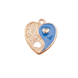 Chinese style Tai Chi heart pendant in gold grainy texture and blue enamel finish