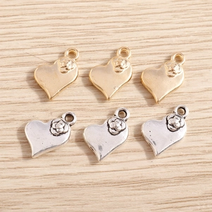 Pendentifs Cœur Fleur de Camélia en Alliage de Zinc Rétro Or Argent Électroplaqué Charms Pour Création de Bijoux DIY Femme