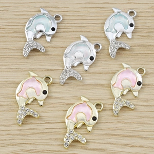 Ciondolo Delfino in Lega di Zinco Alla Moda Con Strass Smalto Forma di Animale Accessorio per Gioielli Fai-da-te Collana Bracciale
