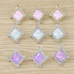 Ciondolo Quadrato Geometrico con Strass Gemma Fai da Te Accessorio per Gioielli in Lega di Zinco Intarsiato per Collana Bracciale