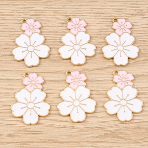 Set of 6 double-layered cherry blossom flower charms for DIY jewelry making