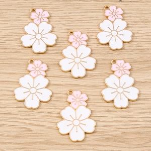 Enamel Cherry Blossom Flower Pendants Zinc Alloy Sakura Charms For DIY Jewelry Making Earrings Necklace Findings Accessories