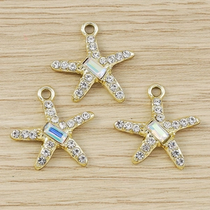 Three-piece set of gold rhinestone starfish pendants for DIY jewelry making and crafts