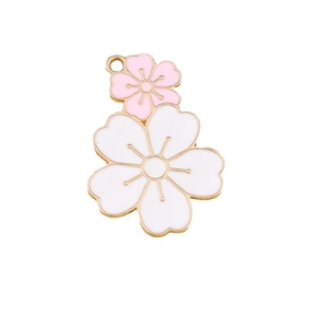 Fashion double cherry blossom pendant charm with gold metal edges for DIY jewelry making