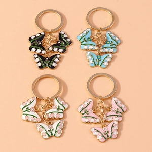 Simpatico Portachiavi a Farfalla Mughetto in Smalto Moda Ciondolo per Borsa a Fiore in Metallo Anello d'Oro per Donna Regalo