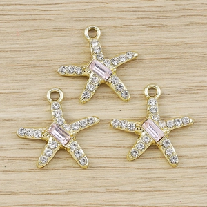 Golden starfish charms with pink rhinestones for DIY necklaces and bracelet making