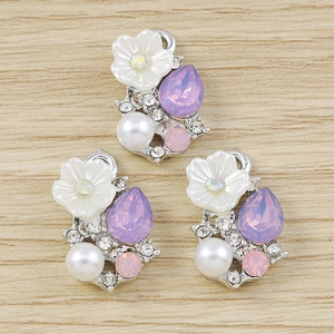 Dreiteiliges Set aus Strass-Perlen-Blumenanhängern mit lila Kristallen für DIY-Schmuck