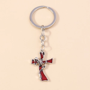 Gothic skull and red cross keychain accessory for stylish backpacks and keys