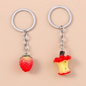 Realistic Simulation Fruit Keychain Strawberry Apple Core Resin Pendant Backpack Bag Charm Creative Gift Fashion Accessory