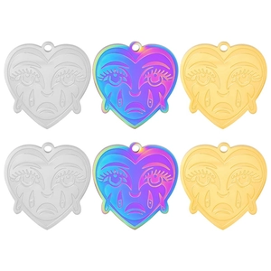 Stainless Steel Crying Face Heart Necklace Pendant For Women Trendy Hip Hop Street Art Jewelry Gift Gold Silver Rainbow