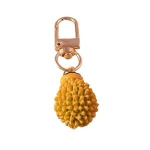 Portachiavi durian 3D realistico con trama in resina dorata e chiusura a moschettone
