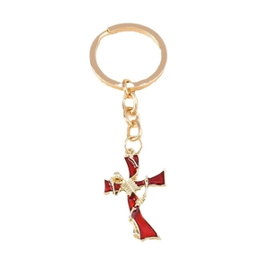 Gothic style Halloween keychain with a red cross and gold skeleton skull pendant charm
