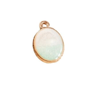 Pendentif ovale en alliage avec émail blanc-vert et bordure or rose pour bijoux DIY