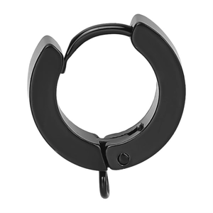 Pendiente de aro huggie de acero inoxidable negro con pequeño anillo de suspensión