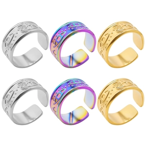 Bohemian Stainless Steel Evil Eye Adjustable Open Ring For Men Women Vintage Ethnic Geometric Polish Jewelry Band Gift