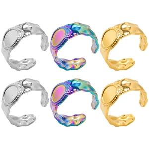 Minimalist 304 Stainless Steel Geometric Open Adjustable Ring Hammered Lava Texture Gold Silver Iridescent Unisex Jewelry