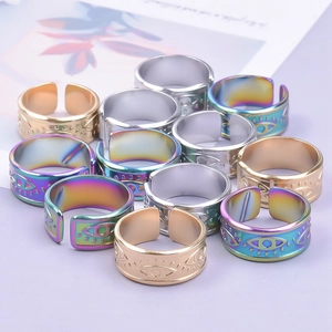 Evil Eye adjustable stainless steel rings in gold, silver and colorful finishes