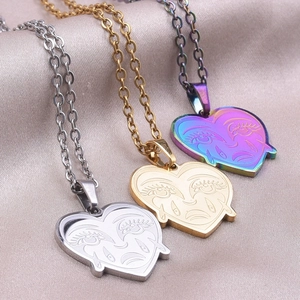 Stainless steel heart face pendant necklace set in gold silver and rainbow finishes