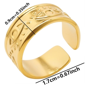 Detailed view of the 0.9cm gold evil eye ring with dimensions and adjustable opening
