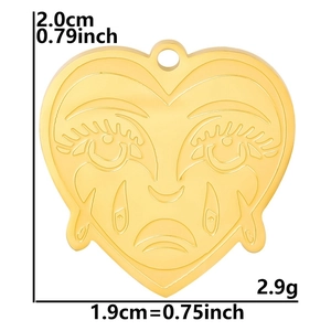 Size measurements for 18k gold plated stainless steel heart pendant with crying face