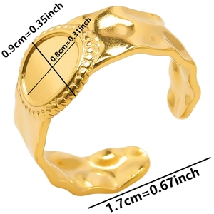 Detail showing dimensions of the gold hammered texture adjustable stainless steel ring