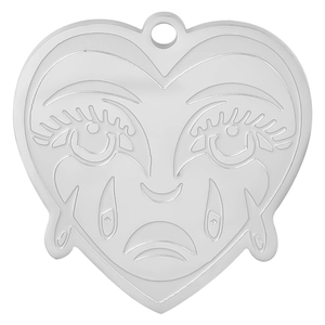 Polished silver heart pendant with unique crying face engraving for DIY necklaces