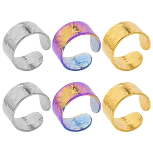 Minimalist 304 Stainless Steel Hammered Rings Irregular Geometric Textured Adjustable Open Band Jewelry For Men Women