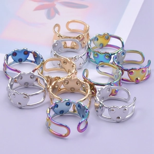 Minimalist 304 stainless steel open rings with hollow heart design in multiple colors