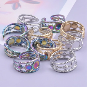 Adjustable 304 stainless steel multi-layer open rings with triple round base in various colors